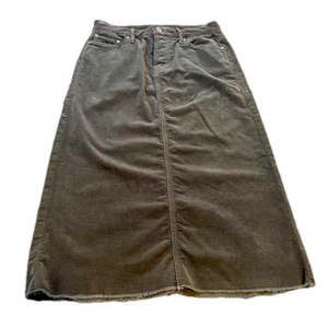 MOTHER Gray Corduroy Midi Skirt Frayed Raw Hem Size 24
